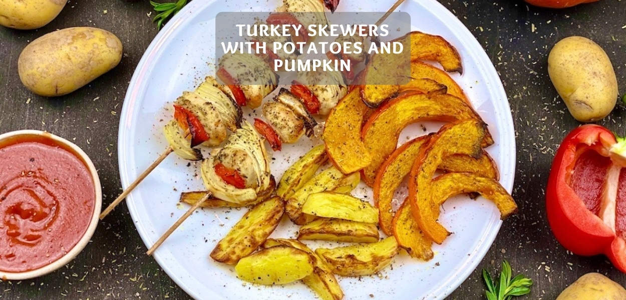 Turkey Skewers with Potatoes and Pumpkin