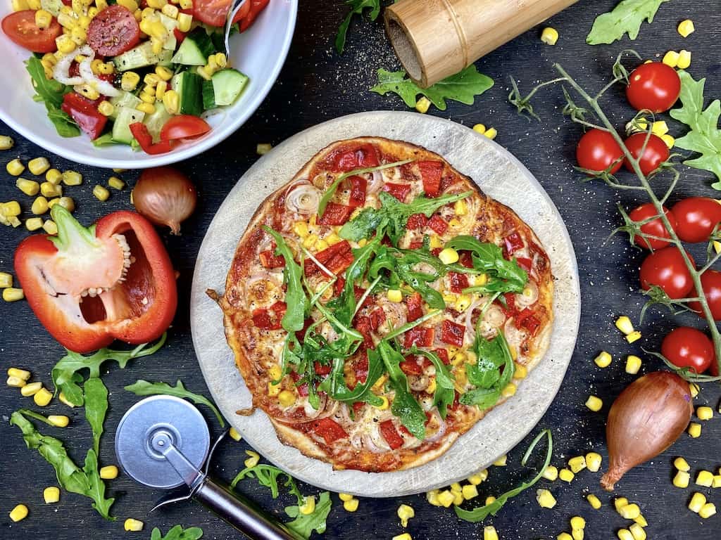 Vegetarian Pizza out of a pan